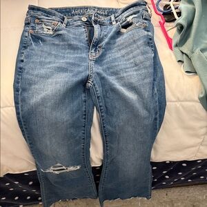 American Eagle Outfitters Women's Distressed Straight Leg Jeans - Blue